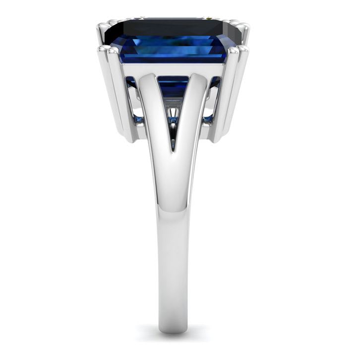 6 Carat Sapphire and Lab Grown Diamond Two Stone Engagement Ring In 14 Karat White Gold, Emerald