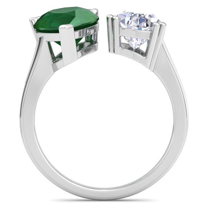 4 3/4 Carat Emerald and Lab Grown Diamond Two Stone Engagement Ring In 14 Karat White Gold, Pear