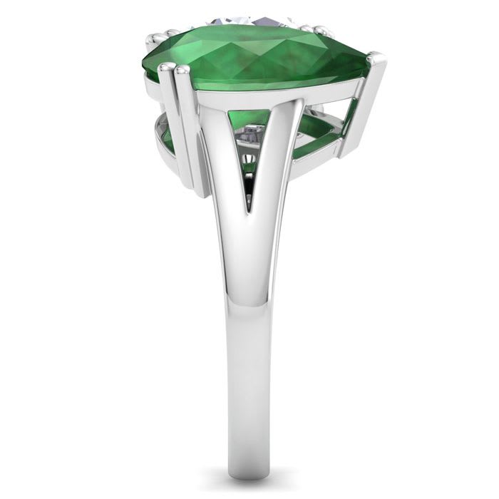 4 3/4 Carat Emerald and Lab Grown Diamond Two Stone Engagement Ring In 14 Karat White Gold, Pear