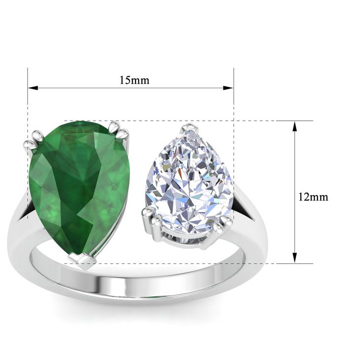 4 3/4 Carat Emerald and Lab Grown Diamond Two Stone Engagement Ring In 14 Karat White Gold, Pear