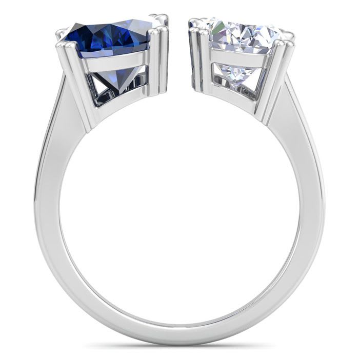 5 Carat Sapphire and Lab Grown Diamond Two Stone Engagement Ring In 14 Karat White Gold, Oval