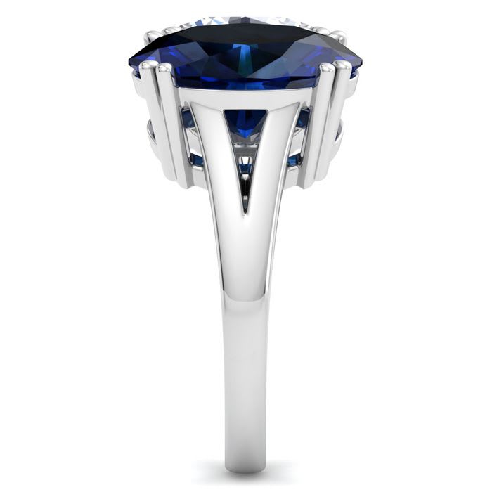 5 Carat Sapphire and Lab Grown Diamond Two Stone Engagement Ring In 14 Karat White Gold, Oval