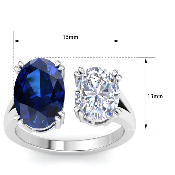 5 Carat Sapphire and Lab Grown Diamond Two Stone Engagement Ring In 14 Karat White Gold, Oval