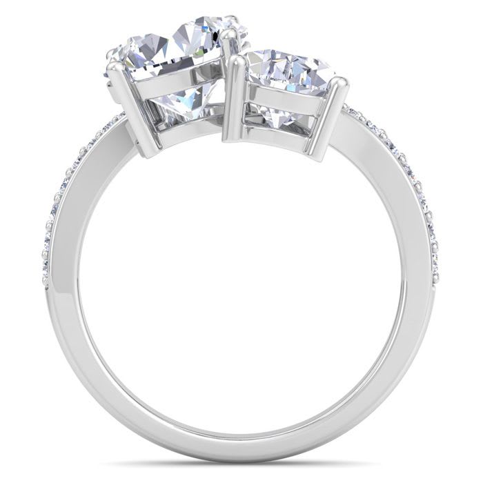 3 1/2 Carat Lab Grown Diamond Two Stone Engagement Ring In 14 Karat White Gold, Pear-Round