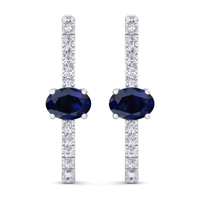 2 Carat Sapphire and Lab Grown Diamond Hoop Earrings In 14 Karat White Gold