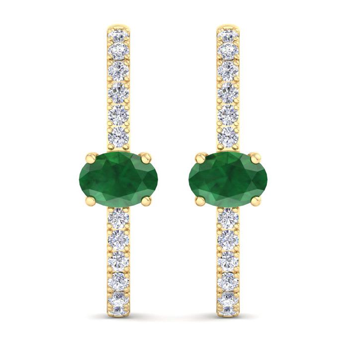 2 Carat Emerald and Lab Grown Diamond Hoop Earrings In 14 Karat Yellow Gold
