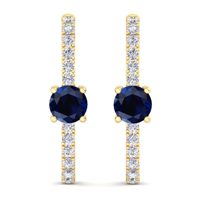 2 Carat Sapphire and Lab Grown Diamond Hoop Earrings In 14 Karat Yellow Gold
