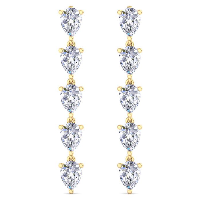 7 1/2 Carat Lab Grown Diamond Drop Earrings In 14 Karat Yellow Gold, 2 Inches
