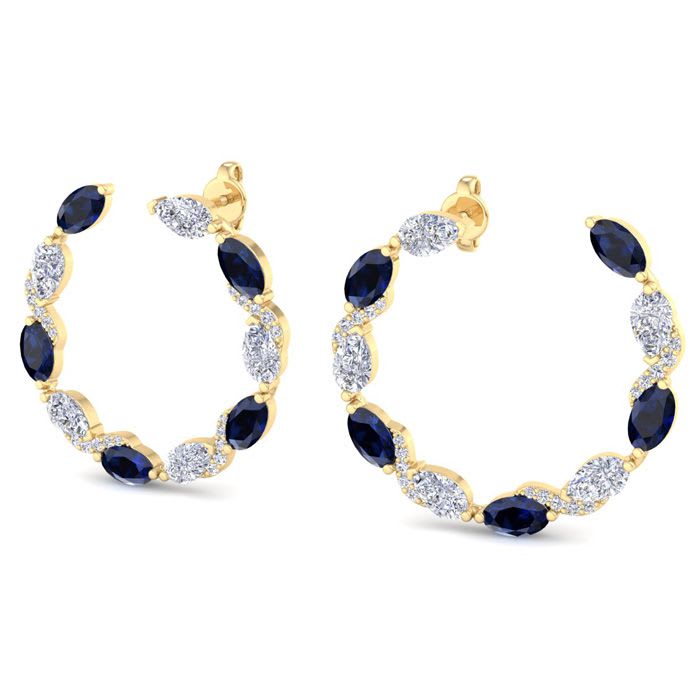 4 3/4 Carat Sapphire and Lab Grown Diamond Hoop Earrings In 14 Karat Yellow Gold