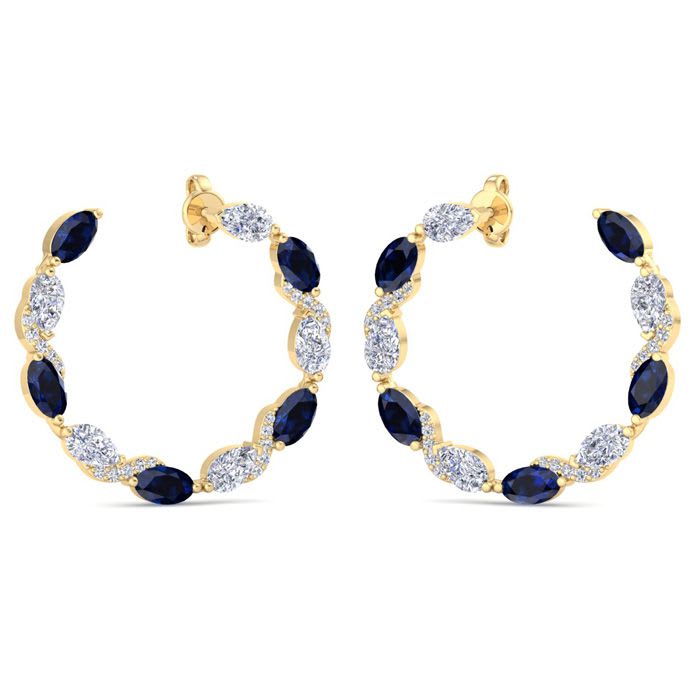 4 3/4 Carat Sapphire and Lab Grown Diamond Hoop Earrings In 14 Karat Yellow Gold