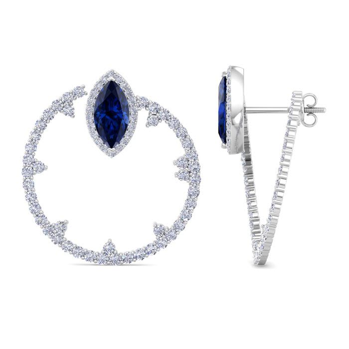 6 Carat Sapphire and Lab Grown Diamond Hoop Earrings In 14 Karat White Gold