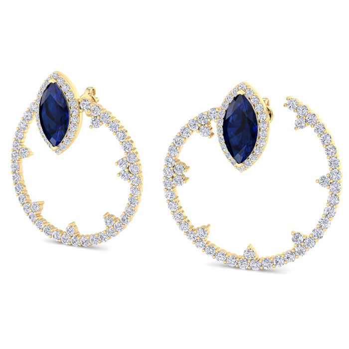 6 Carat Sapphire and Lab Grown Diamond Hoop Earrings In 14 Karat Yellow Gold