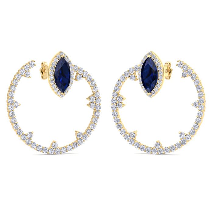 6 Carat Sapphire and Lab Grown Diamond Hoop Earrings In 14 Karat Yellow Gold