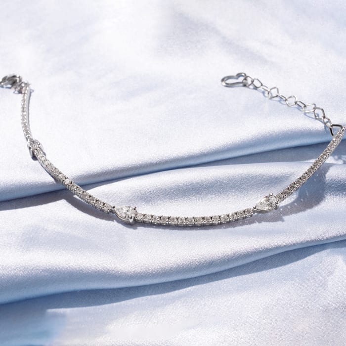 1 1/3 Carat Lab Grown Diamond Tennis Bracelet In 14 Karat White Gold, 7 Inches - Pear