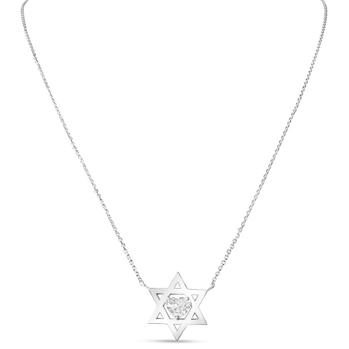 Star of David Necklace With 3/4 Carat Heart Shape Lab Grown Diamond In 14K White Gold, 16-18 Inches