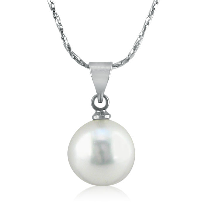 12mm Shell Single Pearl Pendant. Bg Vibrant Shiny Pearl On A Nice 18 Inch Chain