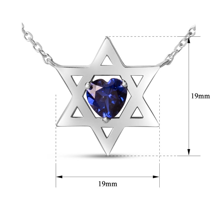 Star of David Necklace With 3/4 Carat Heart Shape Created Sapphire In 14K White Gold