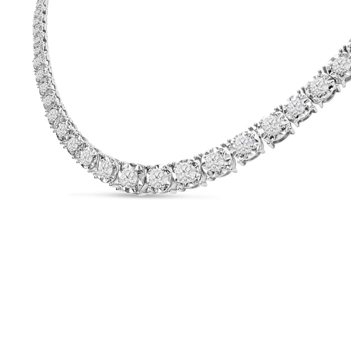 Graduated 4 Carat Diamond Tennis Necklace, Miracle Setting, In 14 Karat White Gold, 18 Inches