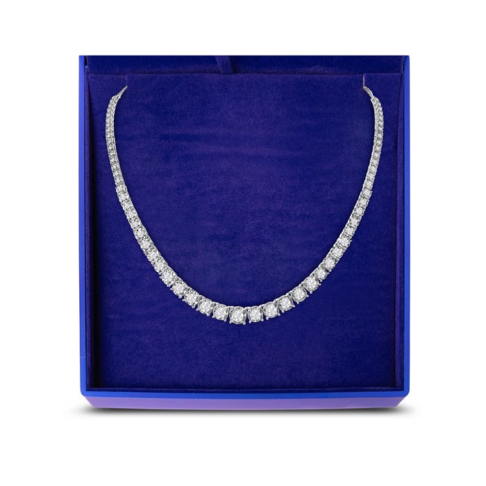 Graduated 4 Carat Diamond Tennis Necklace, Miracle Setting, In 14 Karat White Gold, 18 Inches