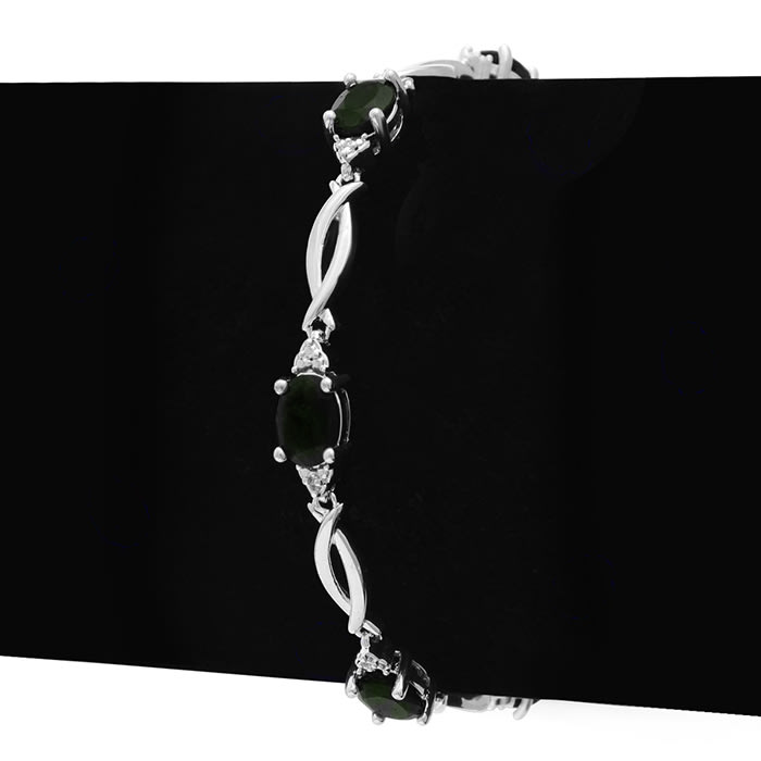 3-1/2 Carat Opal Bracelet with Diamonds In Platinum Overlay, 7 Inches