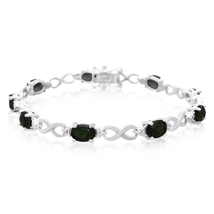 9 Carat Black Opal and Diamond Bracelet, Platinum Overlay, 7 Inches