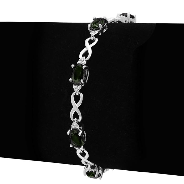 9 Carat Black Opal and Diamond Bracelet, Platinum Overlay, 7 Inches