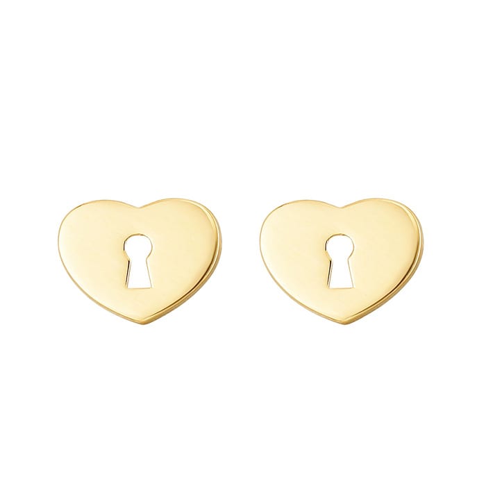 Heart Padlock Stud Earrings In 14 Karat Yellow Gold