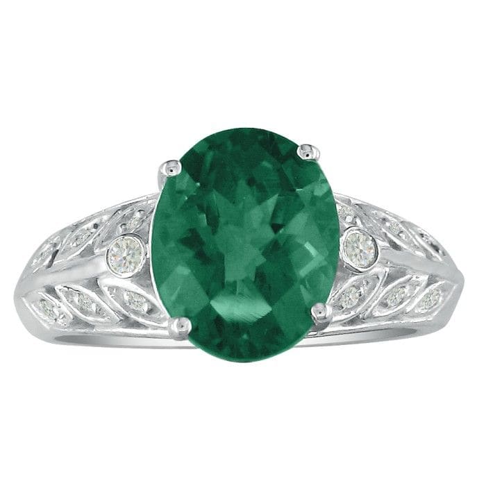 1 3/4 Carat Oval Shape Emerald and Diamond Ring in 14 Karat White Gold