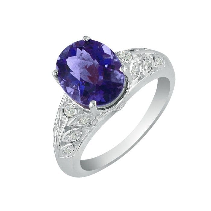 1 3/4 Carat Oval Shape Amethyst and Diamond Ring in 14 Karat White Gold
