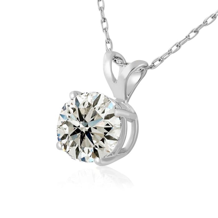 1 1/2 Carat Natural Diamond Solitaire Necklace in 14k White Gold