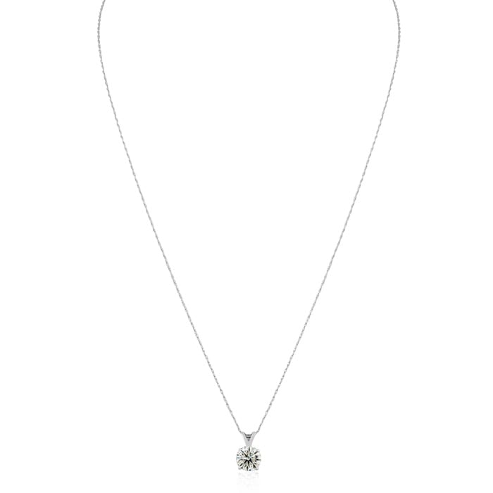 1 1/2 Carat Natural Diamond Solitaire Necklace in 14k White Gold