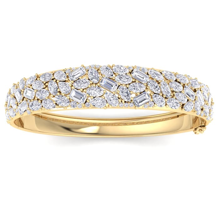 13 Carat Lab Grown Diamond Fancy Bangle Bracelet In 14 Karat Yellow Gold, 7 Inches