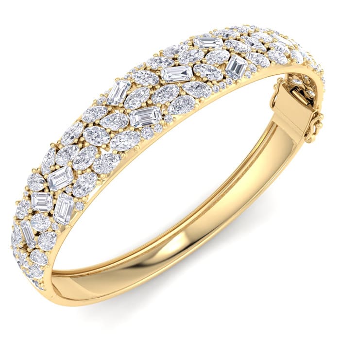 13 Carat Lab Grown Diamond Fancy Bangle Bracelet In 14 Karat Yellow Gold, 7 Inches