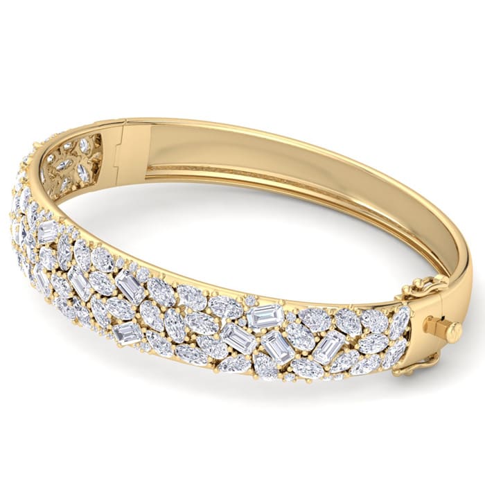 13 Carat Lab Grown Diamond Fancy Bangle Bracelet In 14 Karat Yellow Gold, 7 Inches
