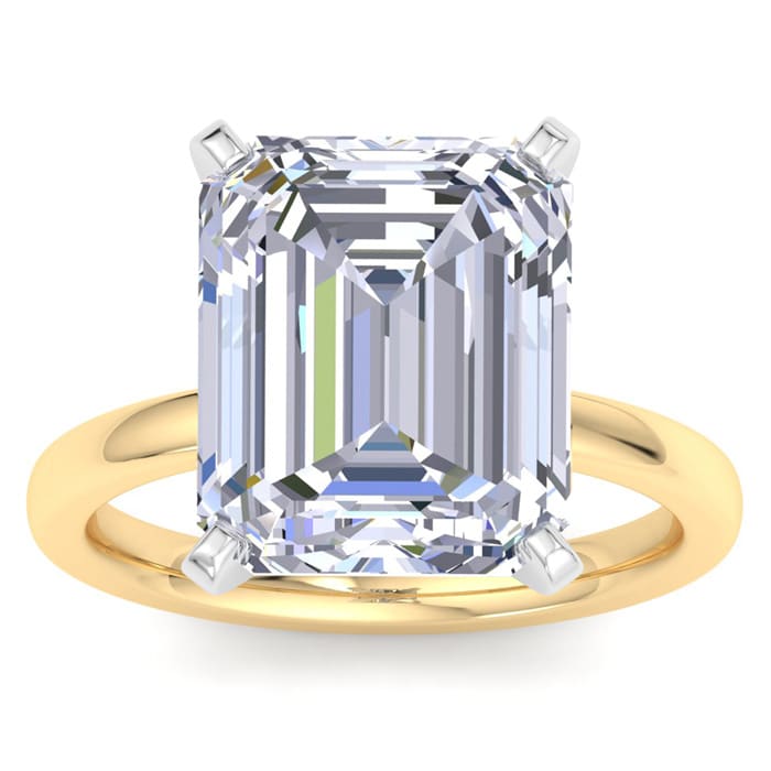 7 Carat Emerald Cut Lab Grown Diamond Ring In 14K Yellow Gold, Solitaire