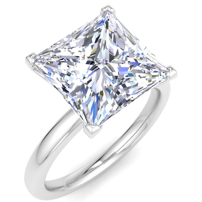 7 Carat Princess Cut Lab Grown Diamond Ring In 14K White Gold, Solitaire