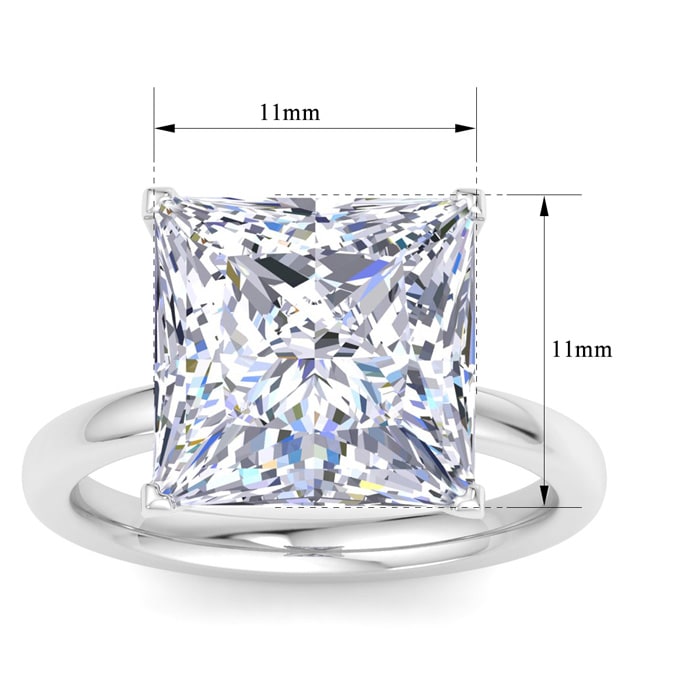 7 Carat Princess Cut Lab Grown Diamond Ring In 14K White Gold, Solitaire