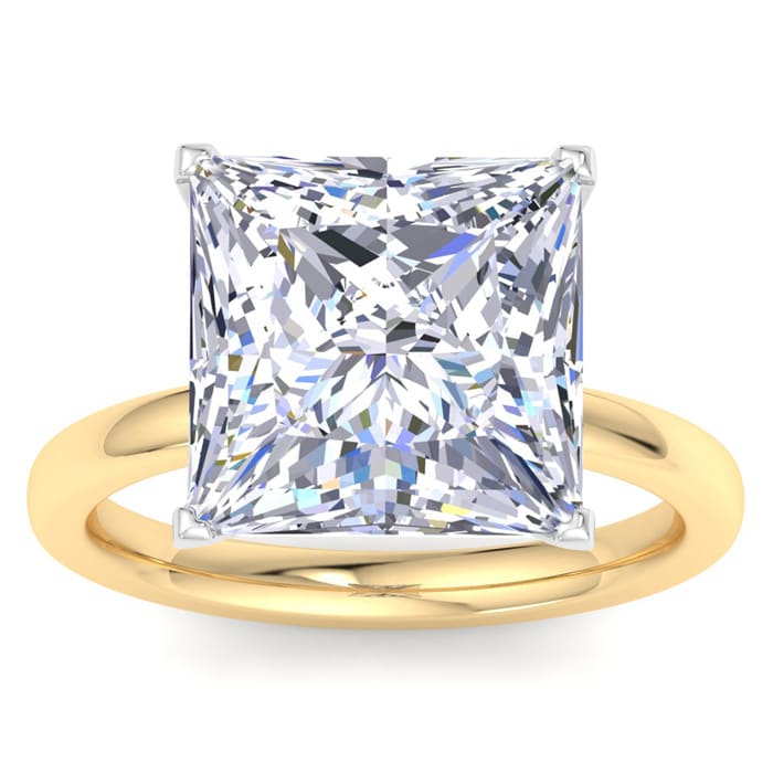 7 Carat Princess Cut Lab Grown Diamond Ring In 14K Yellow Gold, Solitaire