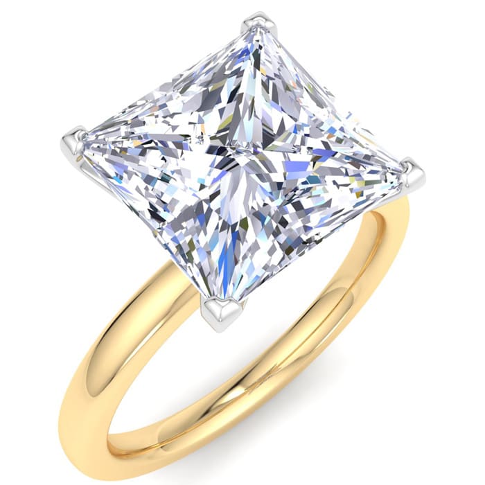7 Carat Princess Cut Lab Grown Diamond Ring In 14K Yellow Gold, Solitaire
