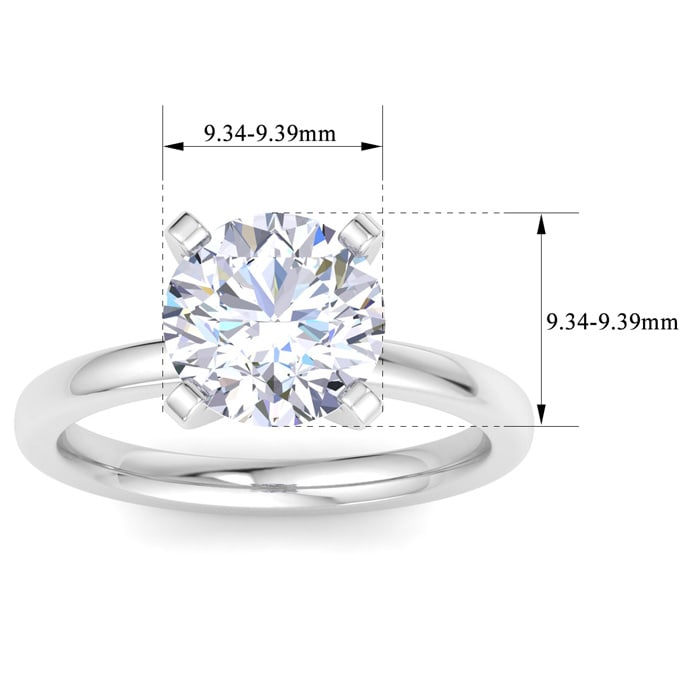 3 Carat Round Shape Lab Grown Diamond Ring In 14K White Gold, Solitaire