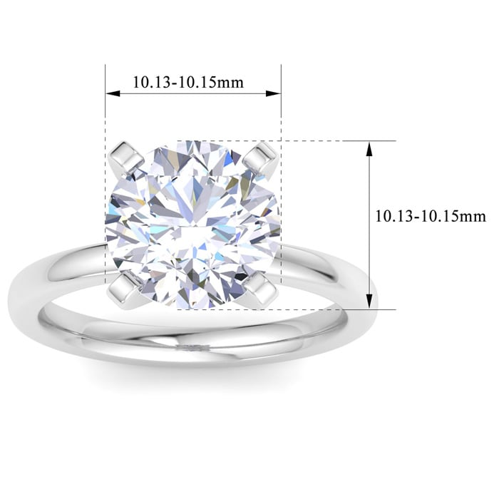 4 Carat Round Shape Lab Grown Diamond Ring In 14K White Gold, Solitaire