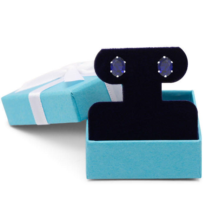 3 Carat Oval Shape Sapphire Stud Earrings In Sterling Silver