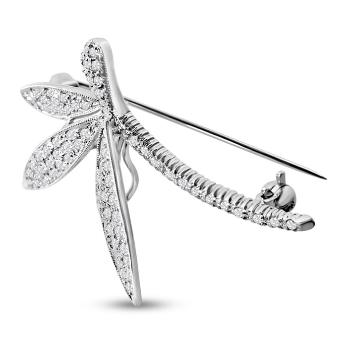 Previously Owned 14K White Gold 1CTW Diamond Dragonfly Brooch/Pendant