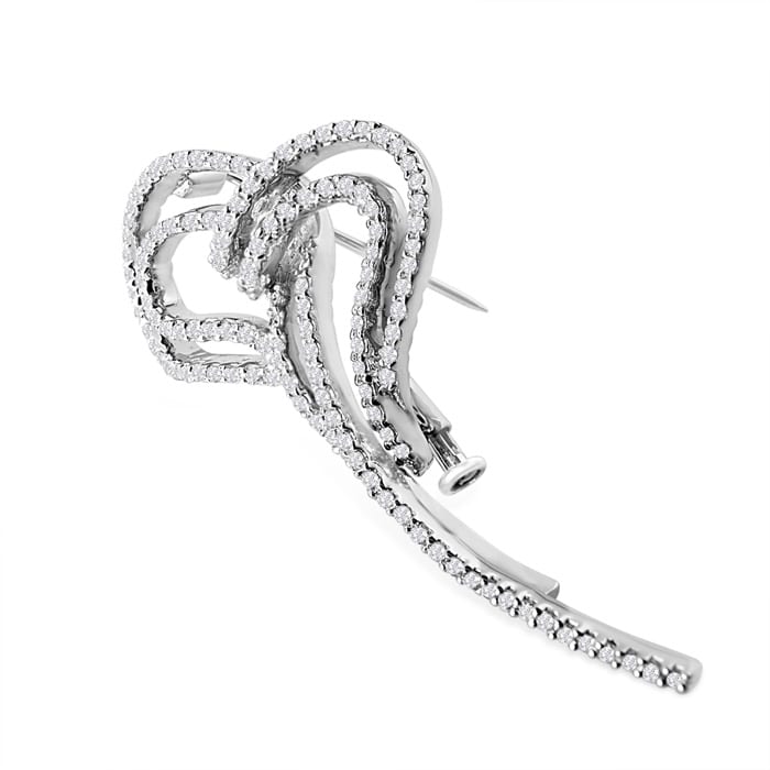 Previously Owned 18K White Gold 1CTW Diamond Swirl Brooch
