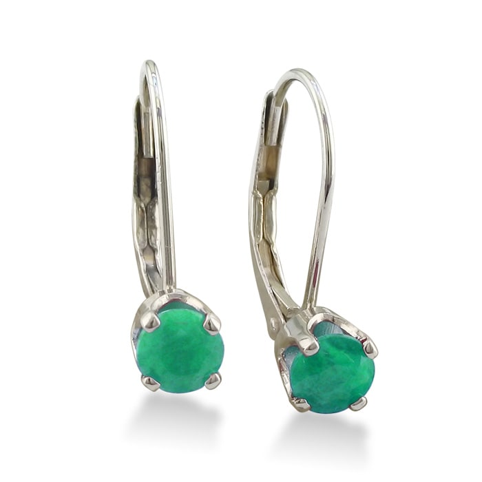 1 2ct Solitaire Emerald Leverback Earrings 14k White Gold