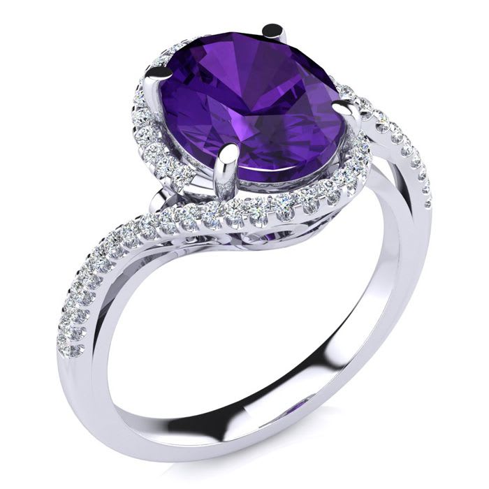 2 1/2 Carat Oval Shape Amethyst and Halo Diamond Ring In 14 Karat White Gold