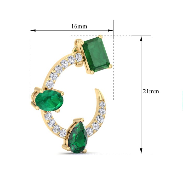 3 Carat Emerald and Lab Grown Diamond Hoop Earrings In 14 Karat Yellow Gold, 3/4 Inch