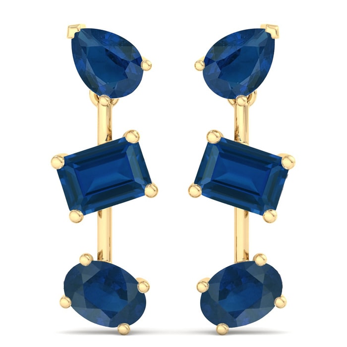 Sapphire Earrings 5 Carat Sapphire Drop Earrings In 14 Karat Yellow Gold, 1 Inch