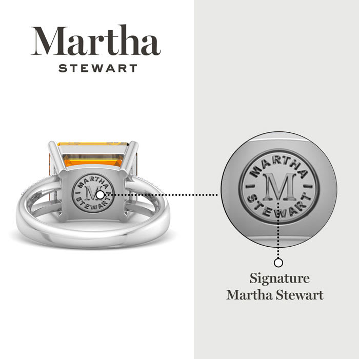Martha Stewart 5 1/2 Carat Emerald Cut Citrine and Lab Grown Diamond Ring In Sterling Silver