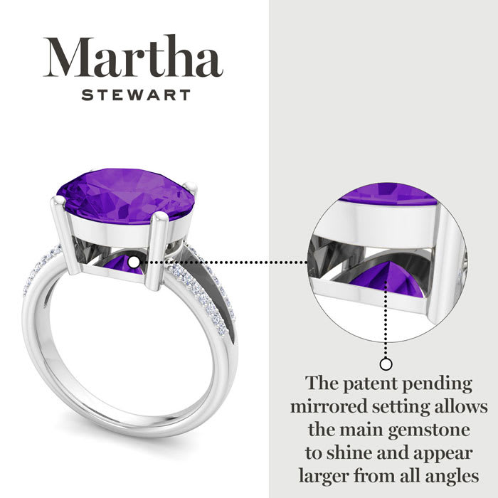 Martha Stewart 4 1/2 Carat Oval Shape Amethyst and Lab Grown Diamond Ring In Sterling Silver